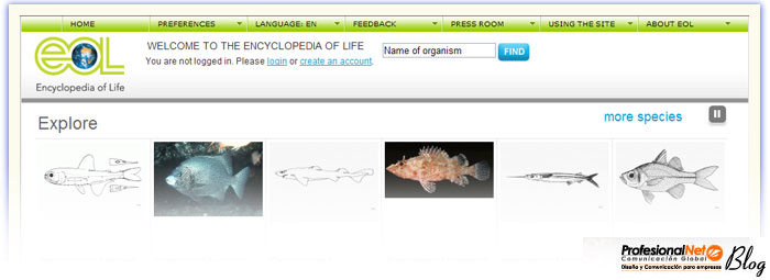 EOL.org – encyclopedia of life: La enciclopedia de la vida en Internet.