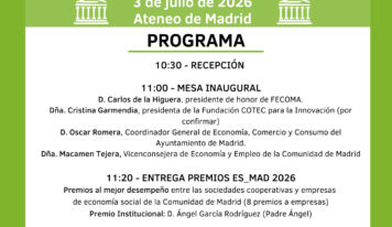 El Ateneo de Madrid acogerá la celebración del Día Internacional de las Cooperativas y la entrega de los Premios ES_MAD 2026 de FECOMA