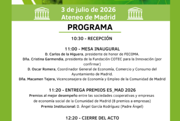 El Ateneo de Madrid acogerá la celebración del Día Internacional de las Cooperativas y la entrega de los Premios ES_MAD 2026 de FECOMA