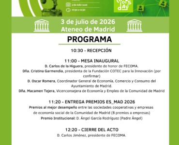 El Ateneo de Madrid acogerá la celebración del Día Internacional de las Cooperativas y la entrega de los Premios ES_MAD 2026 de FECOMA