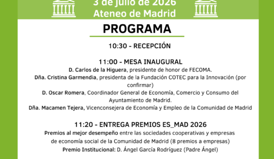 El Ateneo de Madrid acogerá la celebración del Día Internacional de las Cooperativas y la entrega de los Premios ES_MAD 2026 de FECOMA